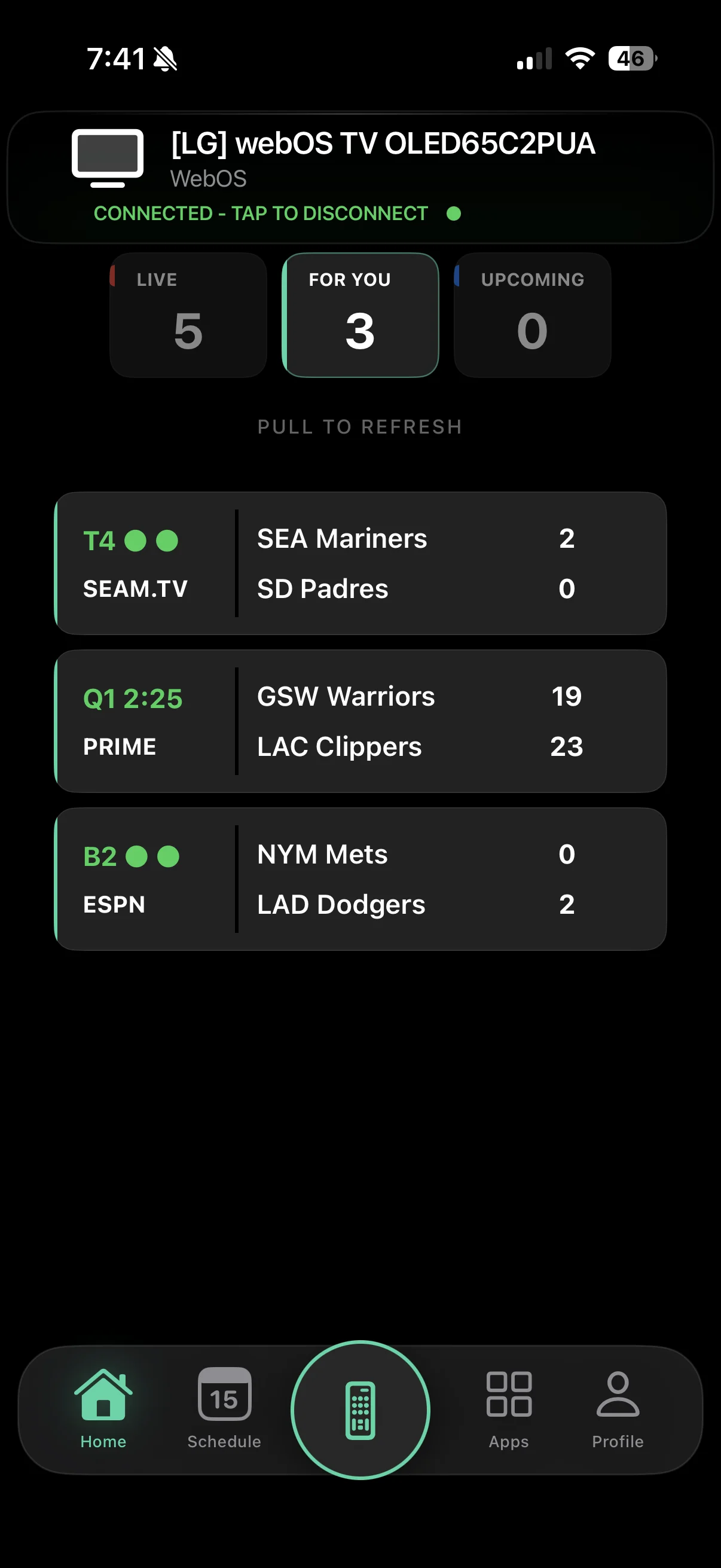 EntitledSports live games view showing scores across MLB, NBA